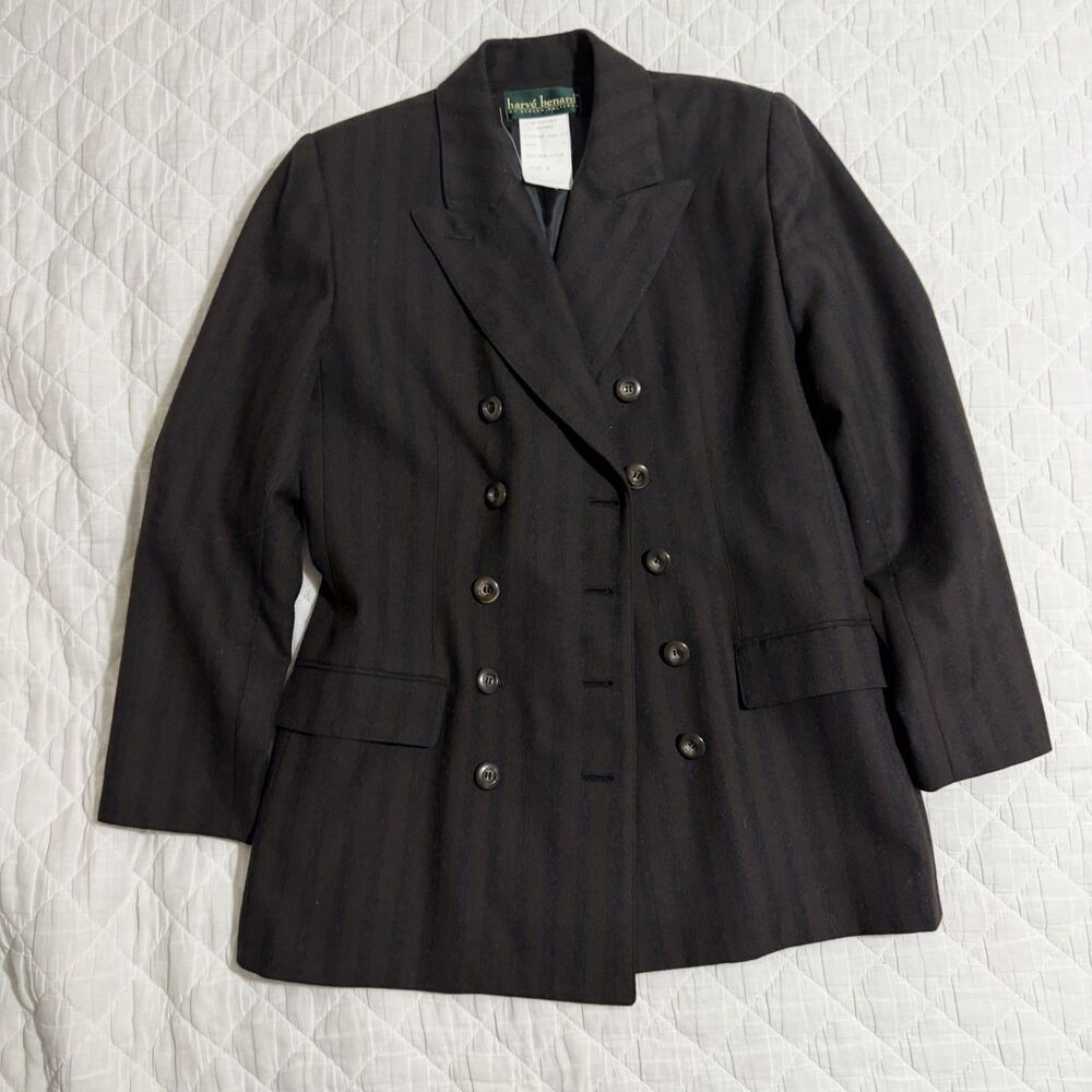 Harve Benard Womens 8 Black Striped Blazer Coat Suit Jacket